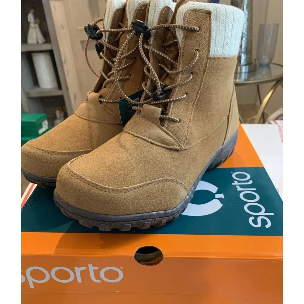Sporto® Boho Ankle Boot Womens Suede Zip/Lace-Up Camel 8 1/2M‎ Water Resistant